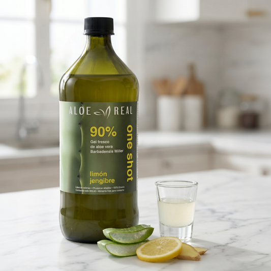 Gel fresco de 90% Aloe Vera - Sabor Limón Jengibre - 980 ml