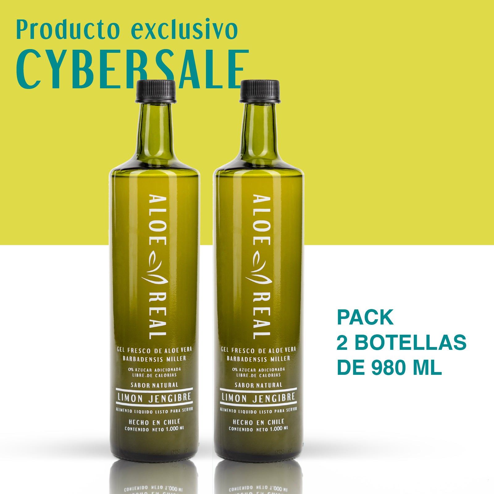 CYBER - Gel de Aloe Vera - Sabor Limón Jengibre - 2 botellas de 980 ml