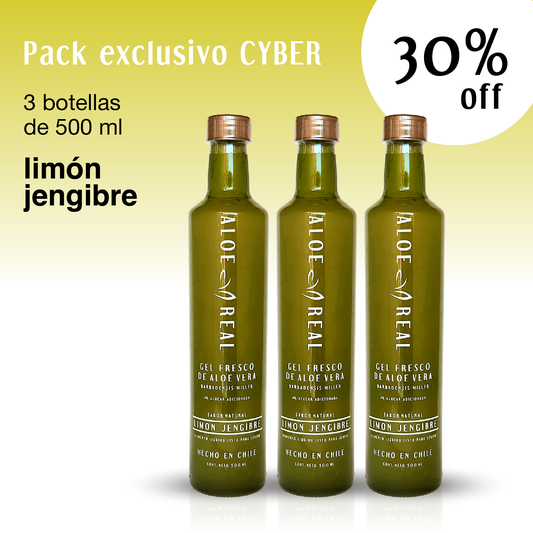 CYBER - pack 3 botellas- Gel fresco de Aloe Vera - Sabor Limón Jengibre - 500 ml