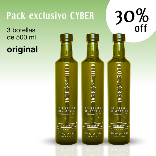 CYBER - pack 3 botellas- Gel fresco de Aloe Vera - Sabor Original - 500 ml