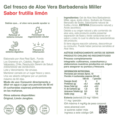 Gel fresco de 90% Aloe Vera - Sabor Frutilla Limón - 500 ml