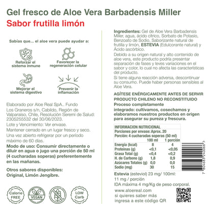 Pack 6 botellas - Gel fresco de 90% Aloe Vera - Sabor Frutilla Limón - 980 ml