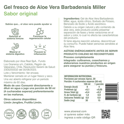 Pack 6 botellas - Gel fresco de 90% Aloe Vera - Sabor Original - 980 ml