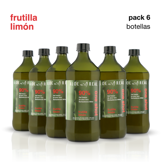 Pack 6 botellas - Gel fresco de 90% Aloe Vera - Sabor Frutilla Limón - 980 ml