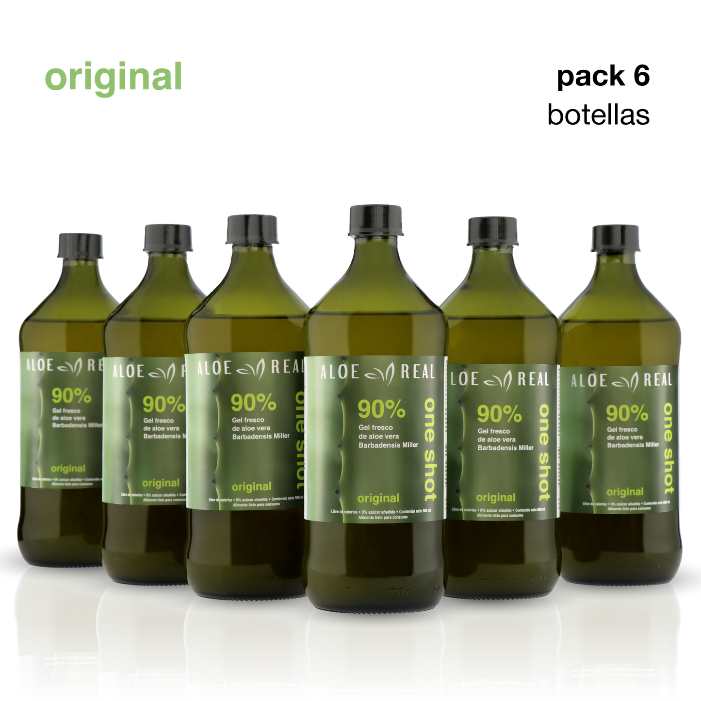 Pack 6 botellas - Gel fresco de 90% Aloe Vera - Sabor Original - 980 ml