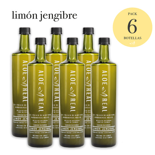 Pack 6 botellas - Gel de Aloe Vera 980 ml - Sabor Limón Jengibre