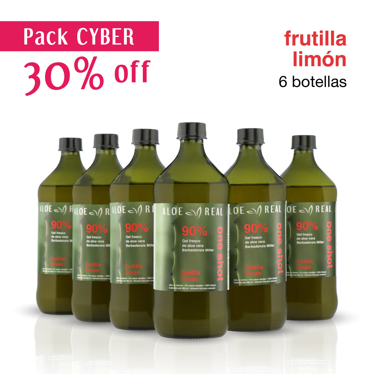 PACK 6 I Gel fresco de 90% Aloe Vera - Sabor Frutilla Limón - 980 ml