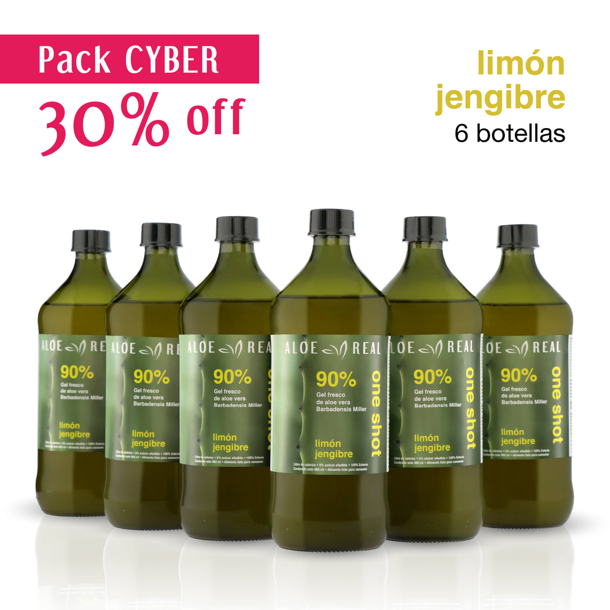 PACK 6 I Gel fresco de 90% Aloe Vera - Sabor Limón Jengibre - 980 ml