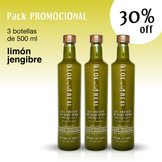 Pack 3 botellas- Gel fresco de Aloe Vera - Sabor Limón Jengibre - 500 ml